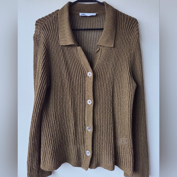 Zara Womens Olive Ribbed Knitted Cardigan Size S - Picture 3 of 5
